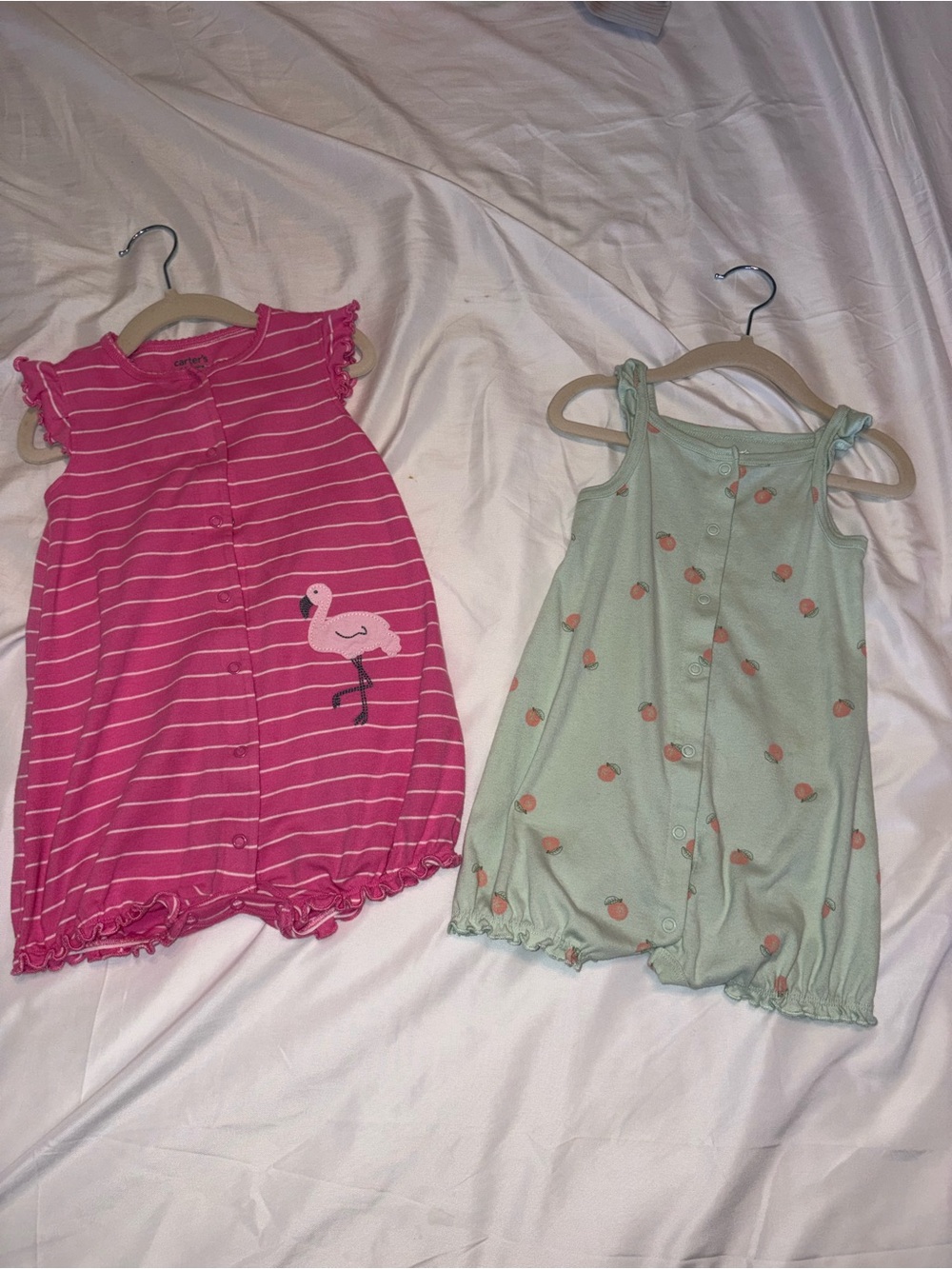 Carter's Pink Striped Flamingo & Mint Green Peach 2-Pack Sleep Rompers